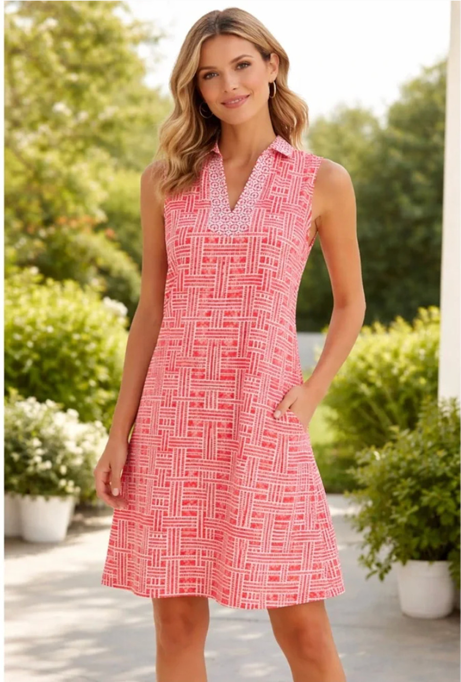 J McLaughlin Joanna Catalina Cloth Shift Dress S Coral Basket Weave Travel Golf